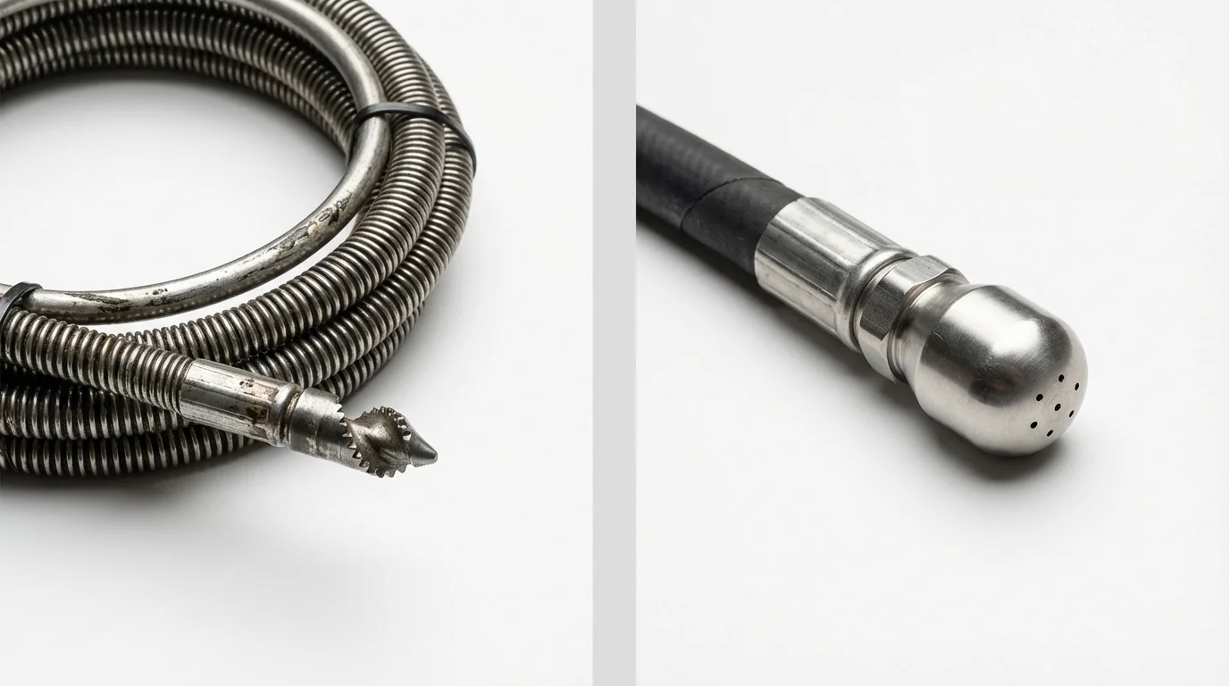 Drain snake cable and hydro jetting nozzle used for drain cleaning in Comanche, OK