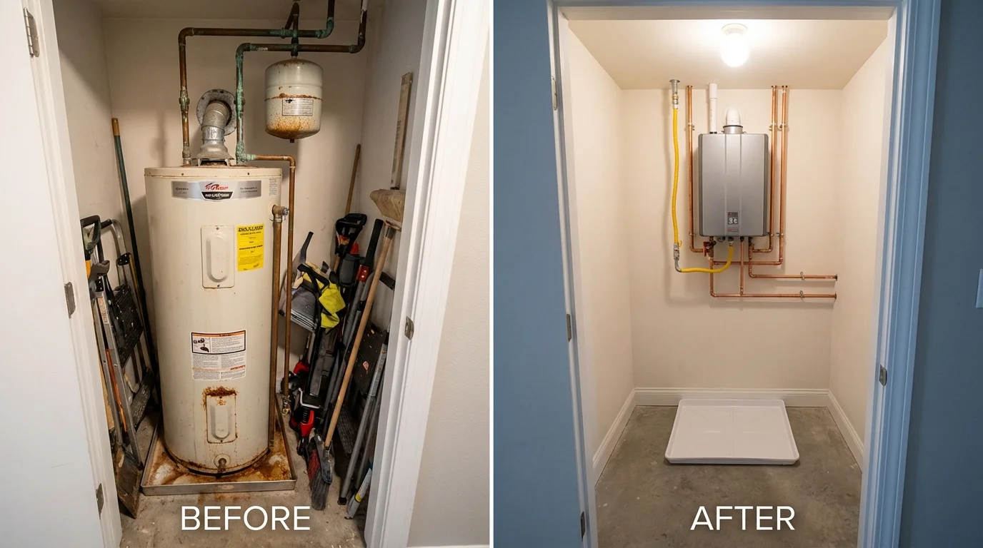 Tank water heater versus wall-mounted tankless unit comparison for Comanche, OK homeowners