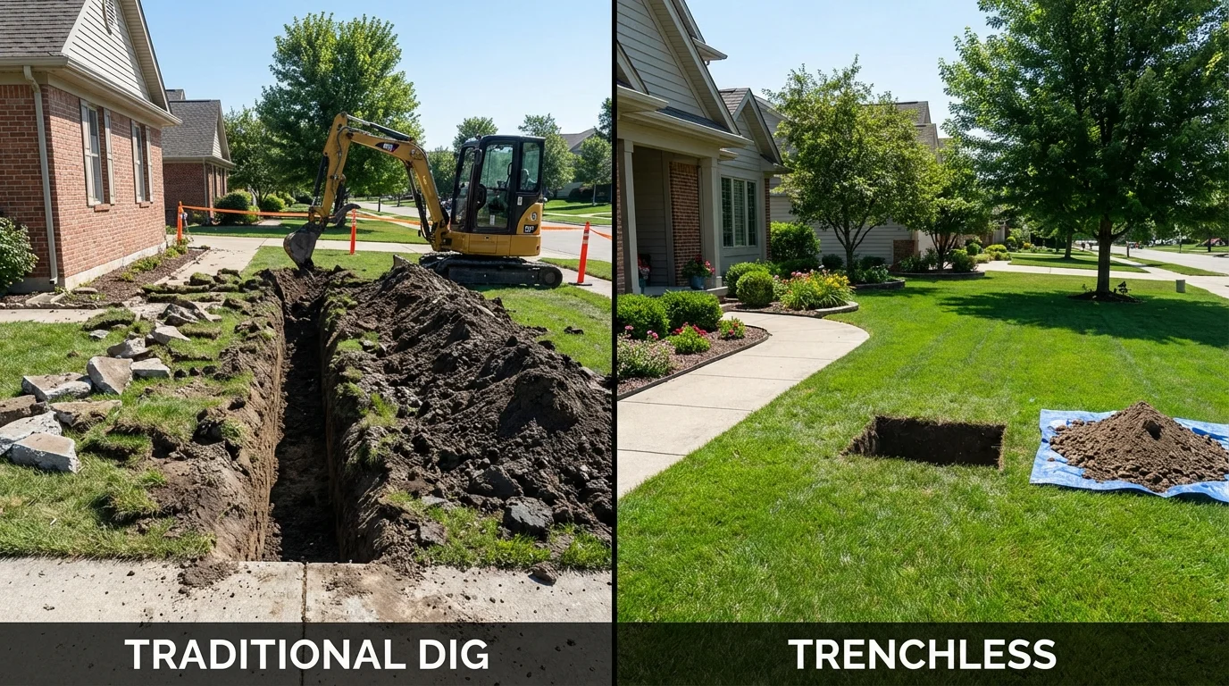 Trenchless sewer repair with minimal yard damage versus traditional excavation in Comanche, OK